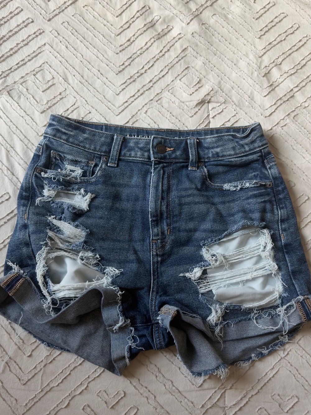 American Eagle Outfitters Ripped Dark Blue Denim Jean Shorts